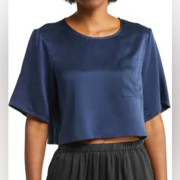 lunya Other - LUNYA Women's Small Deep Blue Washable Silk Crop Sleep T-Shirt Loungewear Shirt